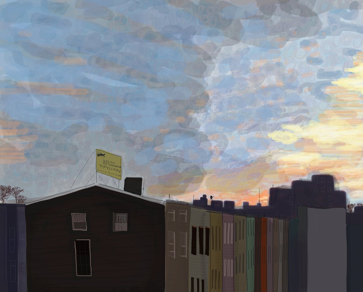 View From Gowanus Expressway，2016 年（用 Apple 铅笔在 iPad 上手绘） 作者 埃文·斯克拉