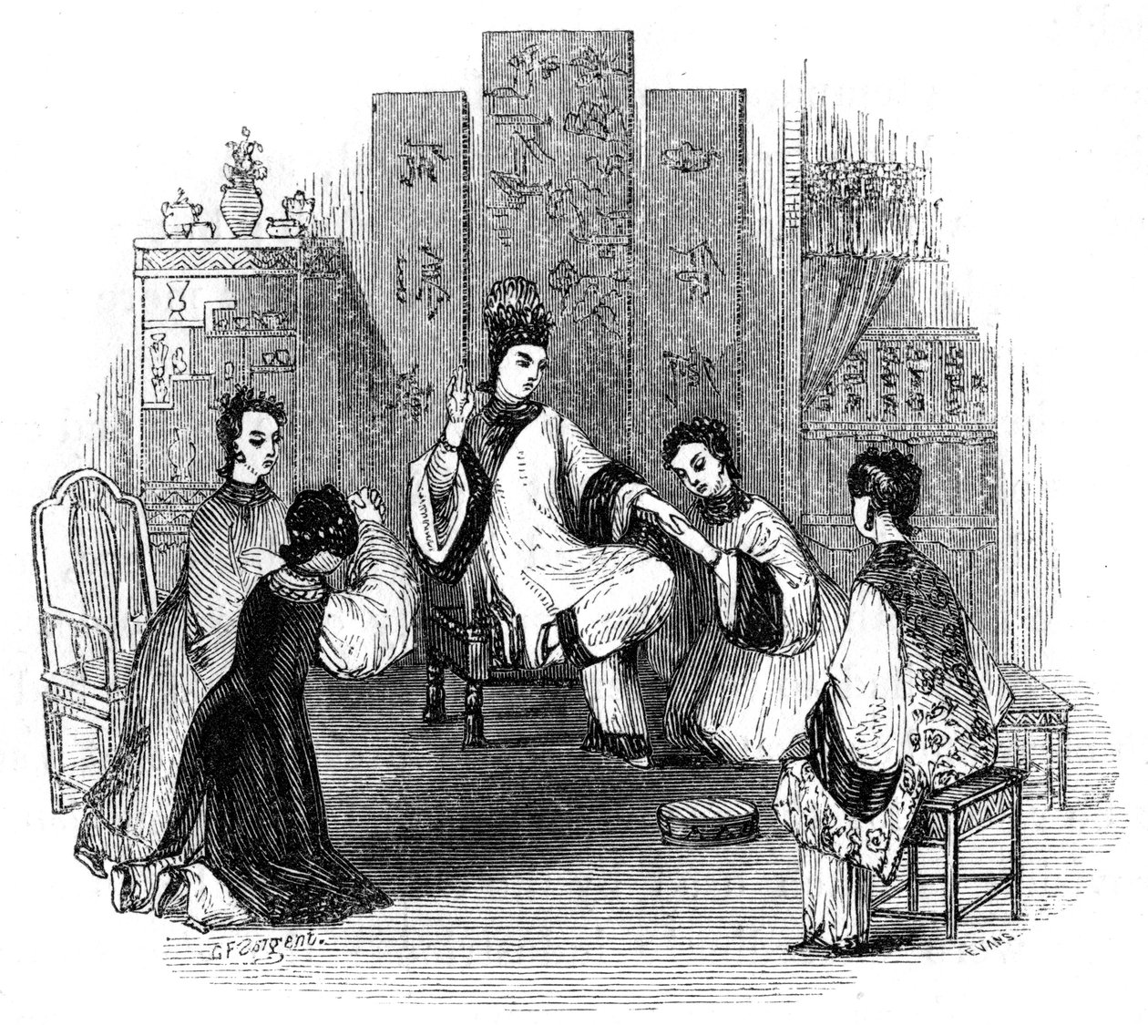 中国少女与新娘哭泣，1847年 作者 埃文斯