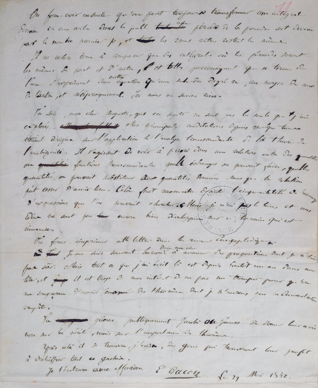 2108年5月29日，来自Gallois的信给Auguste Chevalier 作者 Evariste Gallois