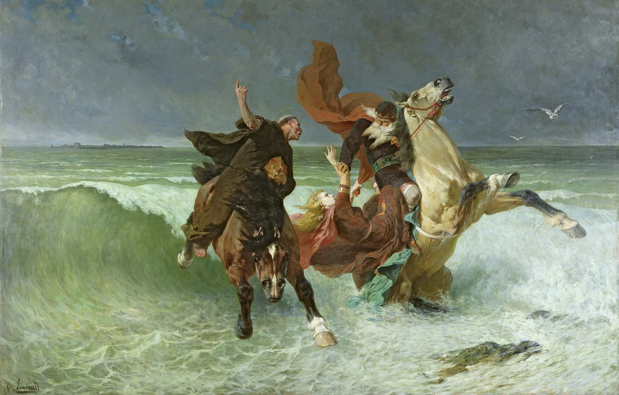 Gradlon Mawr飞行（公元330-434）c.1884 作者 Evariste Vital Luminais