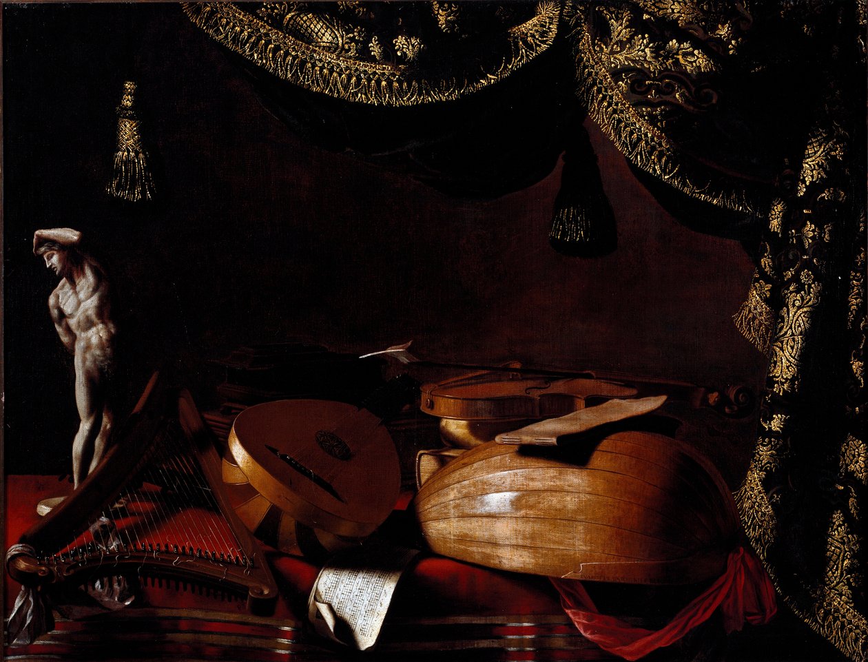 有乐器的静物画 埃瓦里斯塔-巴斯钦尼斯（1617-1677）17世纪。贝加莫，卡拉拉学院，意大利 作者 埃斯里斯托（Evaristo）
