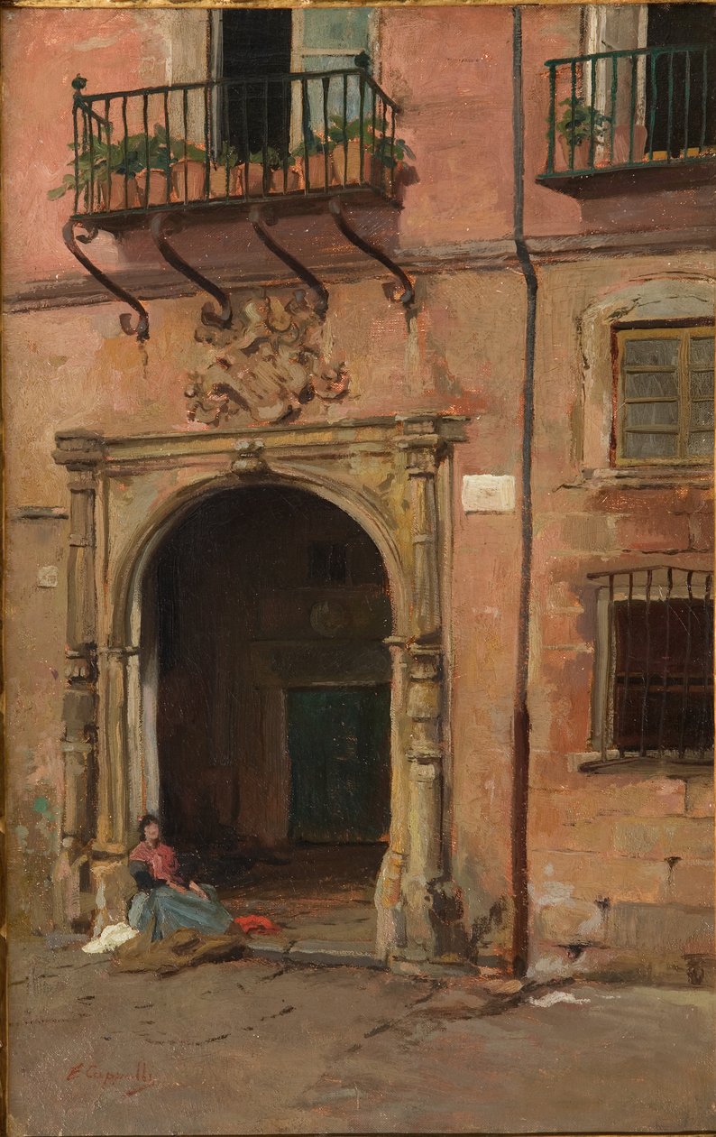 门前的女孩（布面油画） 作者 Evaristo Cappelli