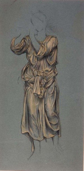永恒的青春》的窗帘研究，约1904-5（纸上粉笔画）（28828的细节）。 作者 伊夫林·德·摩根（Evelyn De Morgan）