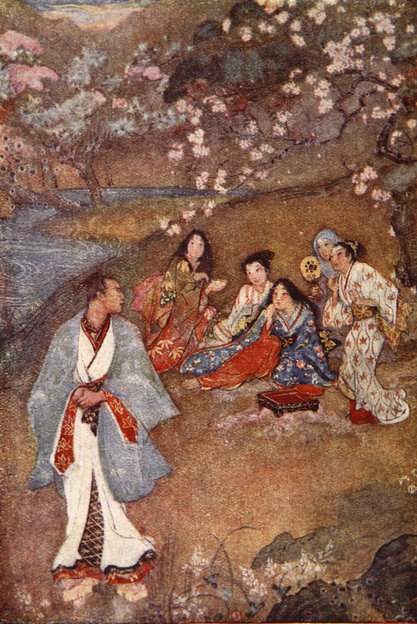 紫井旁的新治和吉泽，插图选自 F. 哈德兰德-戴维斯的《日本的神话与传说 作者 伊芙琳·保罗