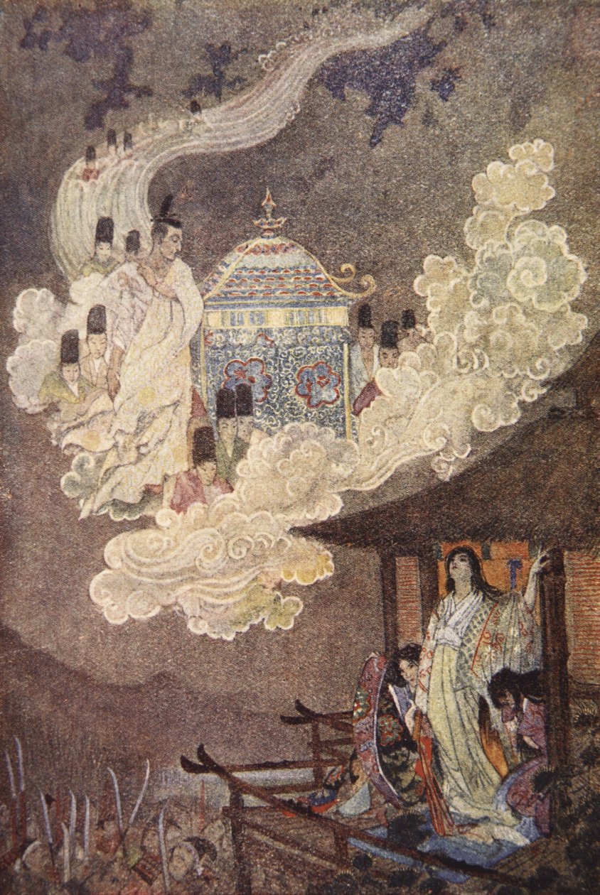月族要求辉耀女神，插图选自 F-哈德兰德-戴维斯的《日本的神话与传说 作者 伊芙琳·保罗