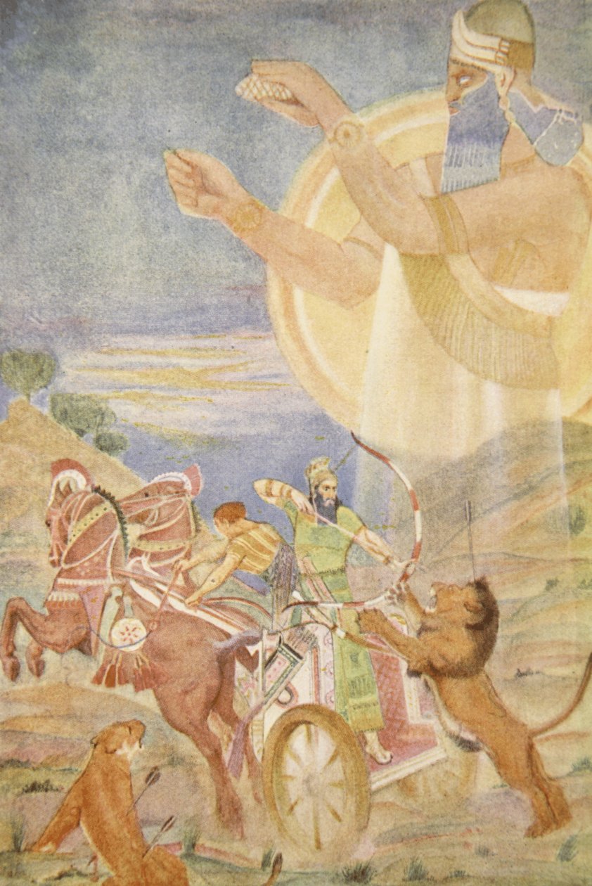 提格拉斯-皮勒瑟一世 (Tiglath-Pileser I)，尼尼布 (Ninib) 执导，插图来自刘易斯·斯彭斯 (Lewis Spence) 的《巴比伦和亚述的神话与传说》 作者 伊芙琳·保罗
