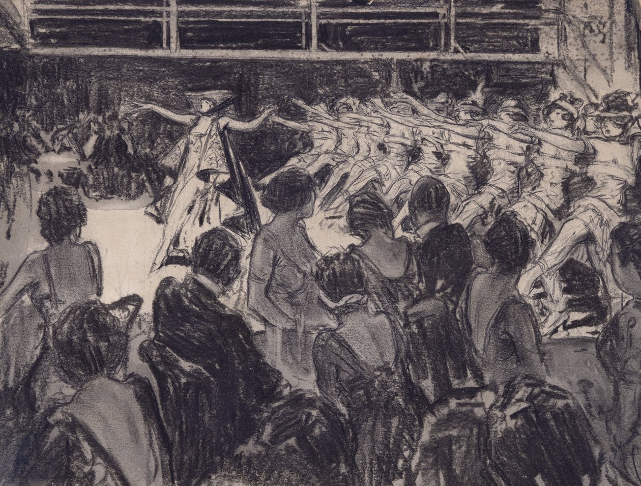 卡巴莱场景（木炭画，印在准备好的纸板上） 作者 Everett Shinn