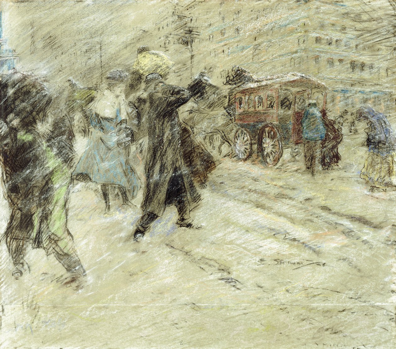 暴风雪，纽约麦迪逊广场 作者 Everett Shinn