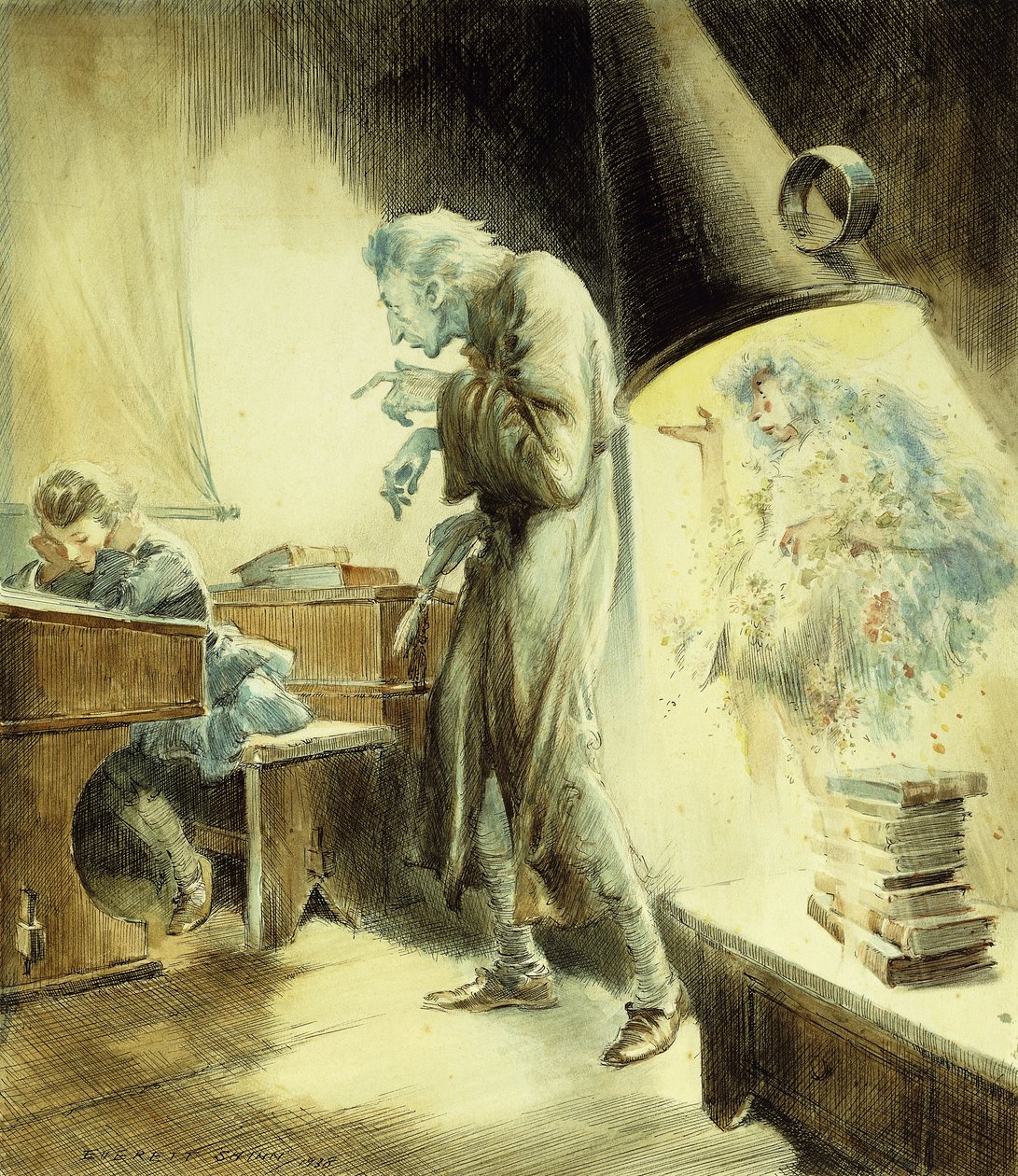 过去圣诞节的幽灵校舍里的史古治 作者 Everett Shinn