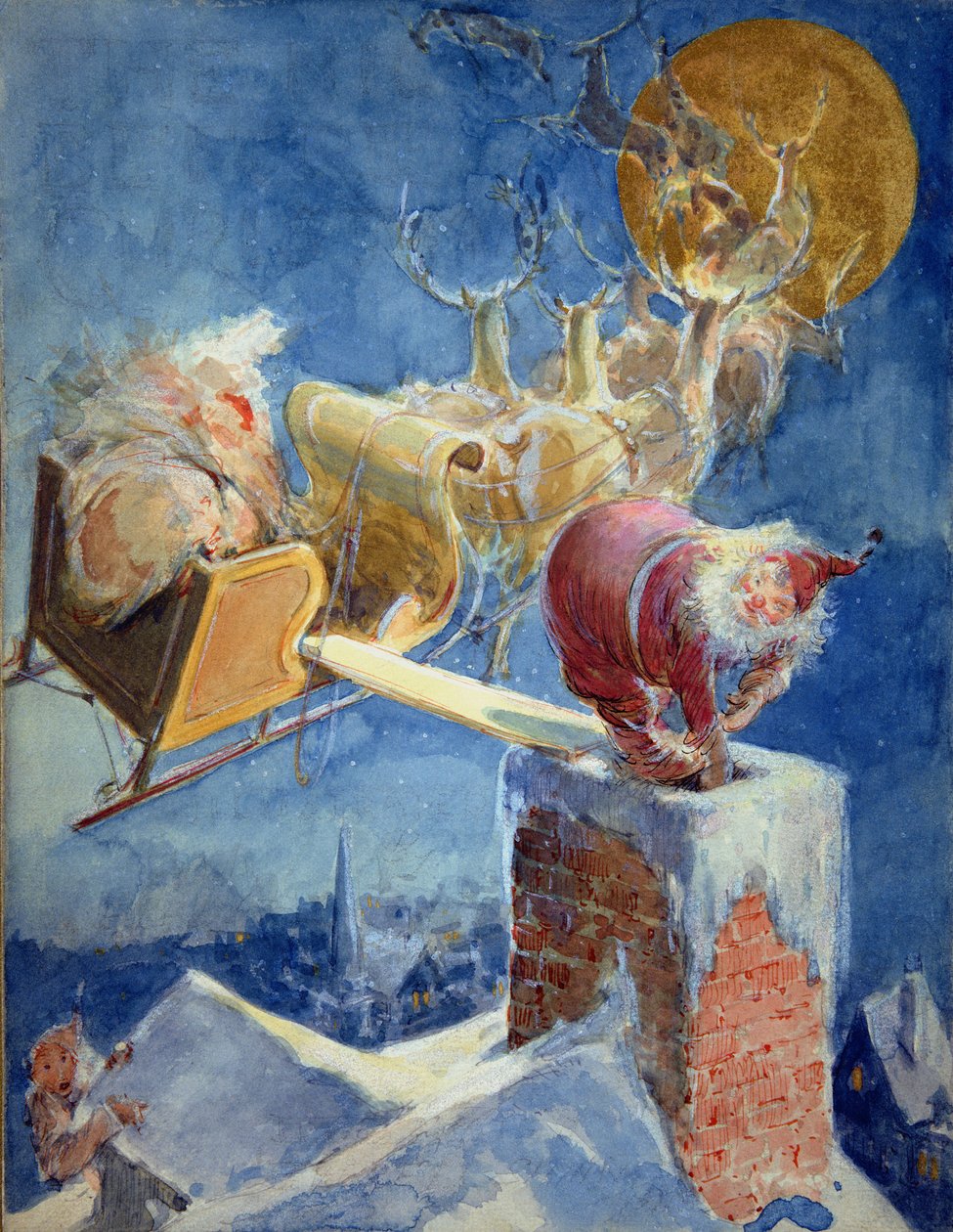 圣诞前夜（纸上水彩和墨水） 作者 Everett Shinn