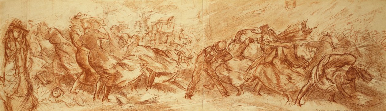 随风飘荡的街道，纽约，约 1907 年（布面油画） 作者 Everett Shinn