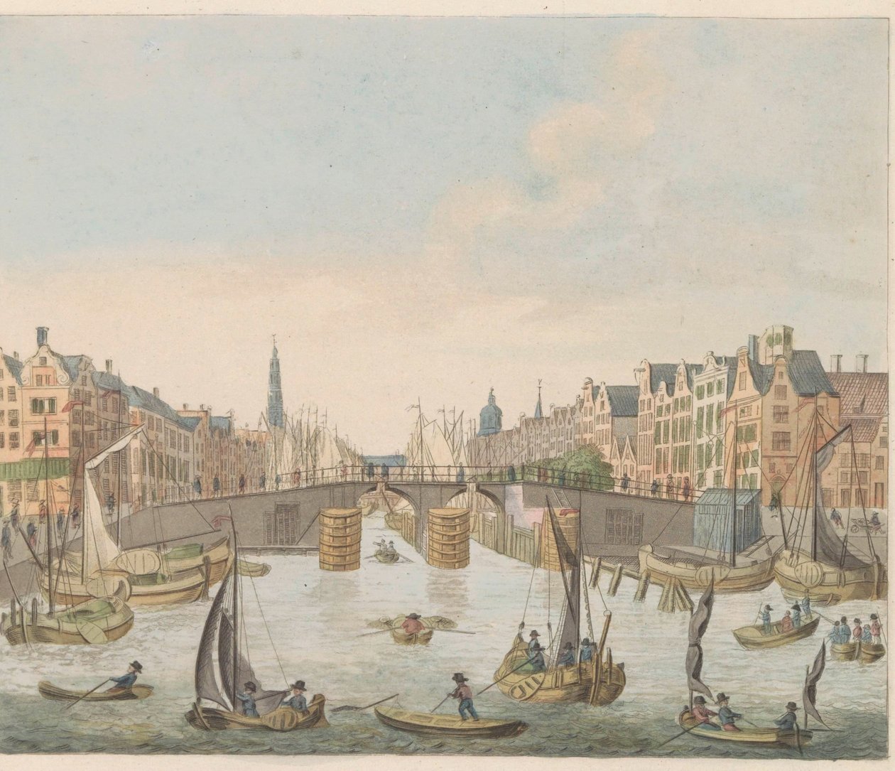 Gezicht op de Nieuwe-Brug，约 1810-1813 年
从 Y 处沿水和 Damrak 到大坝拍摄的新桥景观（标题在实物上） 作者 埃弗特·马斯坎普
