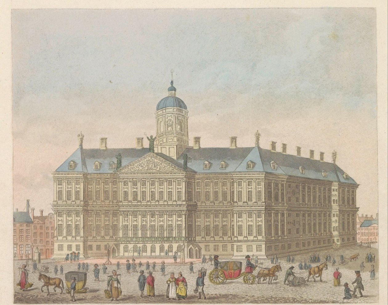 水坝广场上的王宫，约 1810-1813 年
Vue du Palais Roijal, et de la Place le Dam（物上标题） 作者 埃弗特·马斯坎普