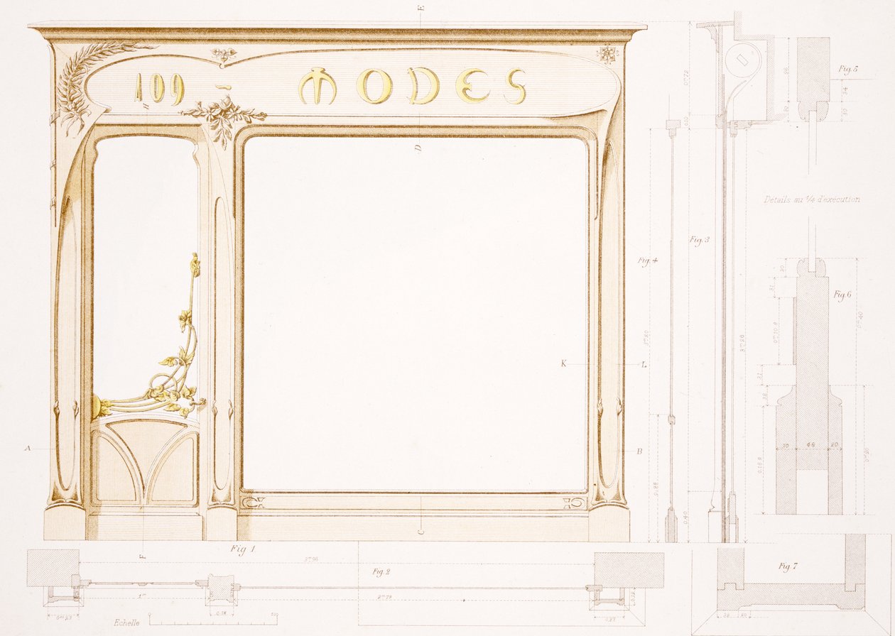 时装店的设计，来自&39;Menuiserie d&39;Art Nouveau&39;的插图，出版于1900年 作者 巴拉巴斯