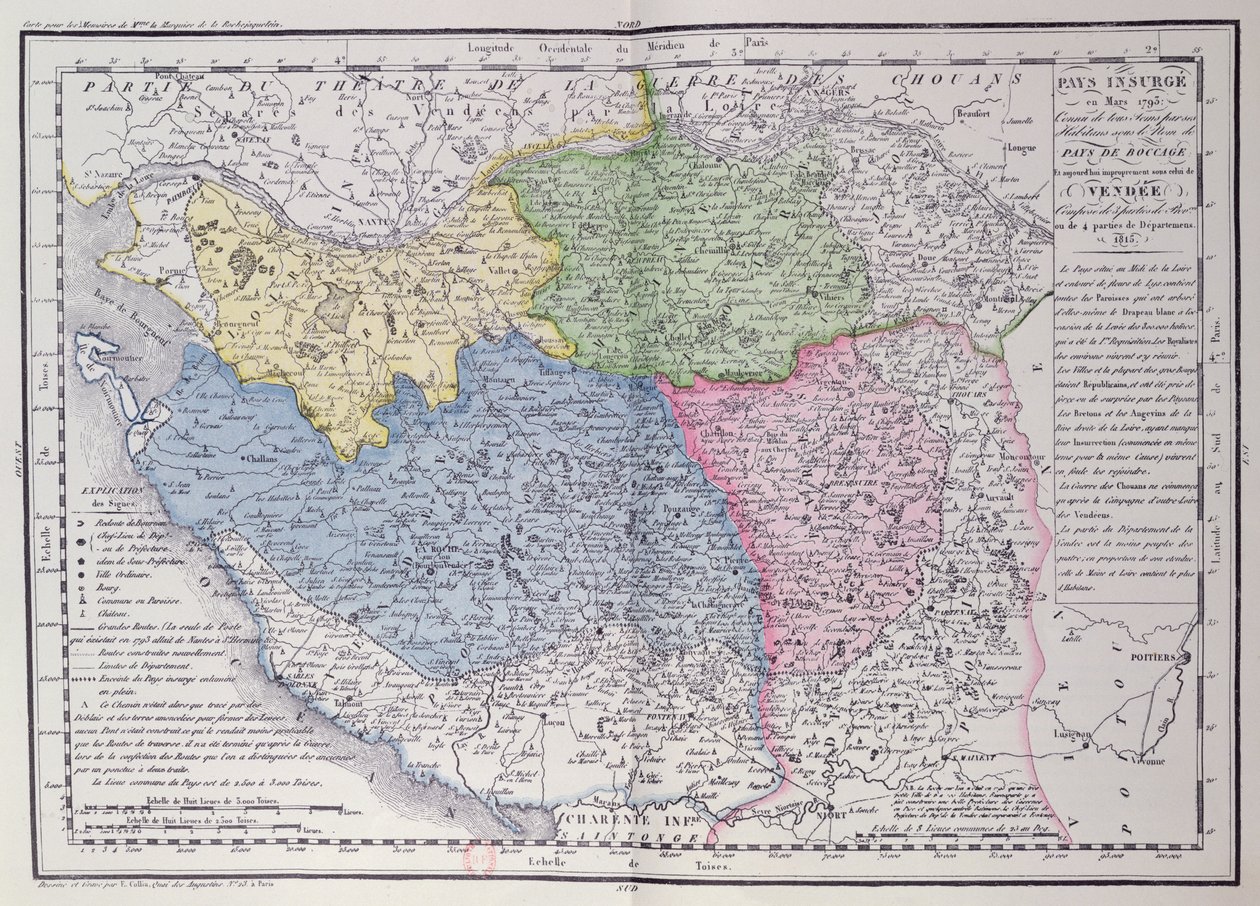 1793年3月，1815年（彩色版画）描绘了Vendean Revolt（1793-96）区域的Vendee地图 作者 科里乌