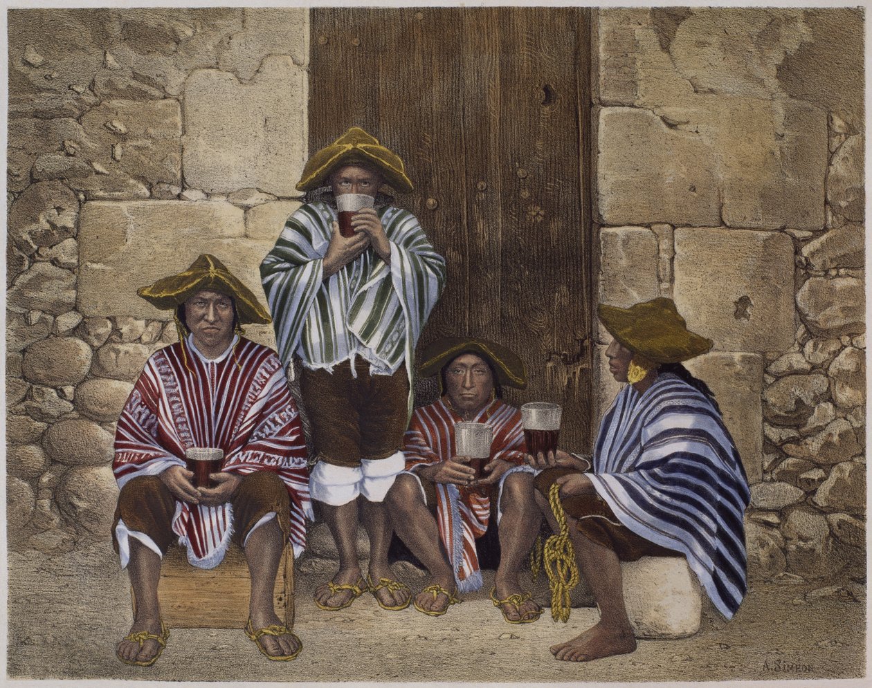 一群印第安人，来自&39;Geografia del Peru&39;的插图由Mariano，Felipe Paz Soldan（1821-86）版XXXV，1863 作者 德拉曼（F. Delamare）