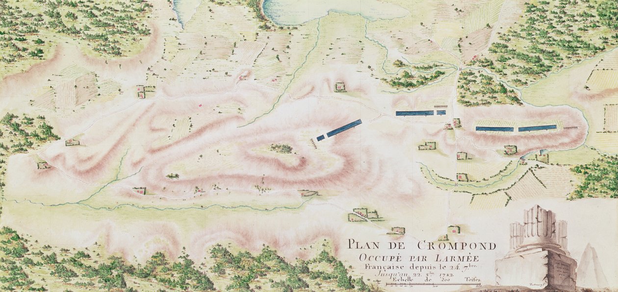 克罗蒙德地图，来自&39;美国的战争&39;，1782年（彩色雕刻） 作者 杜布格