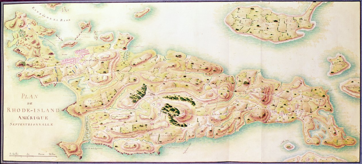 罗德岛地图，来自&39;美国战争&39;，c.1780-81（彩色雕刻） 作者 杜布格
