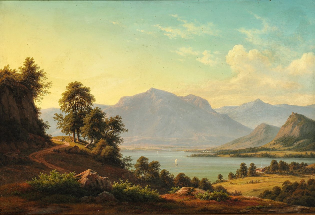与河和高山的高山风景 作者 FCKiærskou