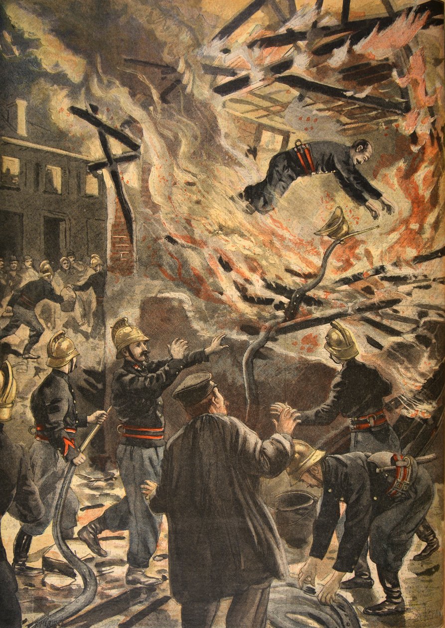 消防员Bailly在布尔日死亡，插图来自&39;Le Petit Journal：Supplement illustre&39;，1898年2月13日 作者 佛罗里达州和托法尼，奥斯瓦尔多·梅奥勒