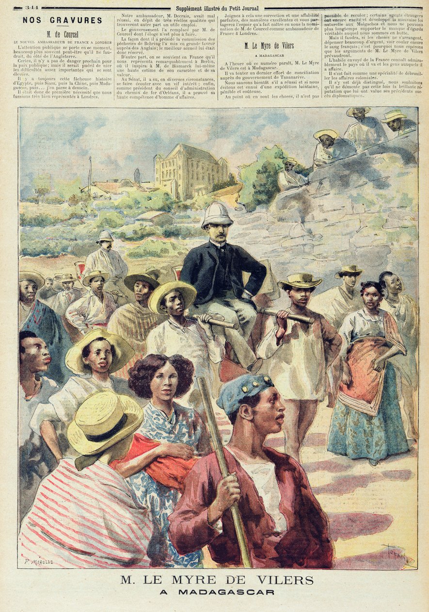米勒-德-维勒斯先生在马达加斯加，插图来自《小报》，1894年10月22日（彩色雕刻）。 作者 佛罗里达州和托法尼·奥斯瓦尔多·莫勒
