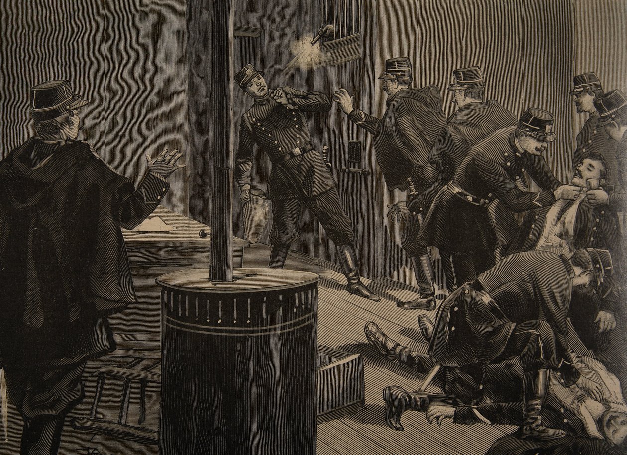 Etievant，无政府主义者从篦子射击，插图来自&39;Le Petit Journal：Supplement illustre&39;，1898年1月30日 作者 佛罗里达州和托法尼，奥斯瓦尔多·梅奥勒
