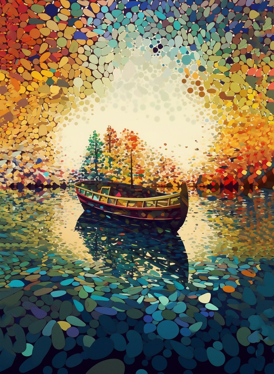 湖面上的小船万花筒，万花筒艺术打印，墙面艺术打印 作者 法赫塔利·阿卜杜勒拉希姆