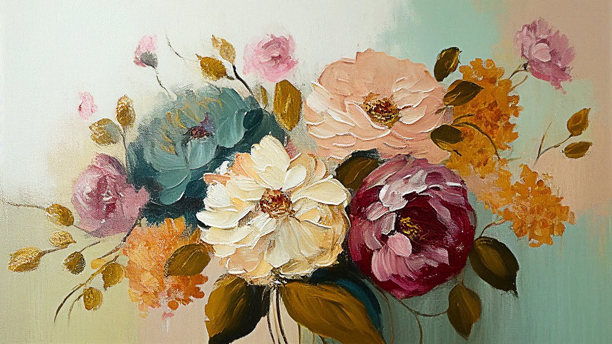 抽象复古花卉画，按需水平帆布打印 作者 法赫塔利·阿卜杜勒拉希姆