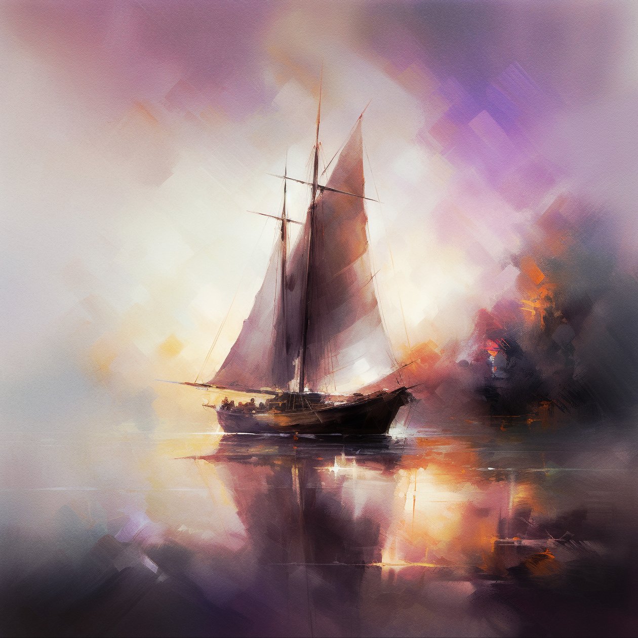 抽象画海景中的帆船, 壁画 | 帆布打印 作者 法赫塔利·阿卜杜勒拉希姆