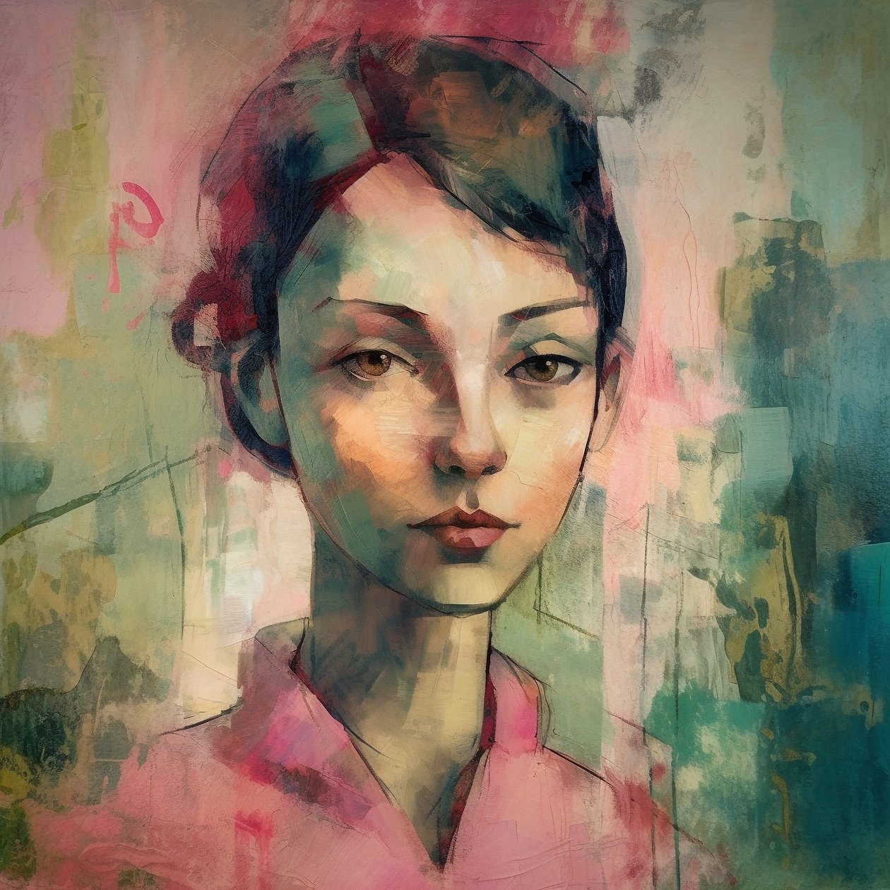 莫里斯-丹尼斯风格的年轻女性抽象肖像，艺术版画 作者 法赫塔利·阿卜杜勒拉希姆