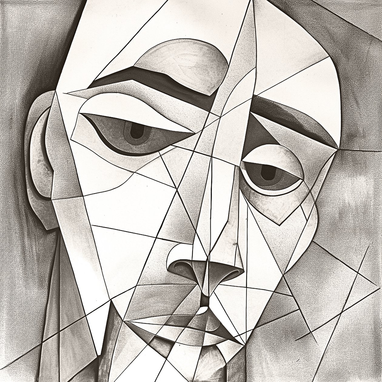 描绘忧郁面部肖像的抽象原始铅笔画 作者 法赫塔利·阿卜杜勒拉希姆