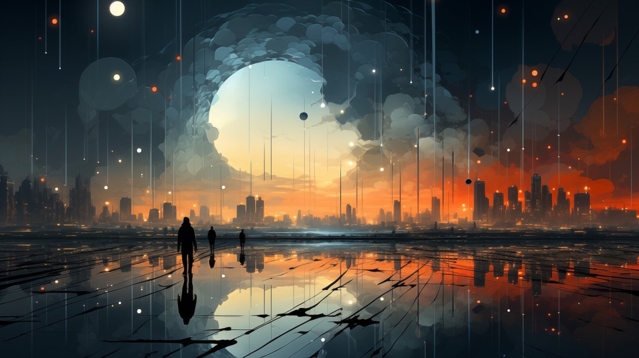 抽象的日落景象，延伸的地平线，有框壁画印刷品 作者 法赫塔利·阿卜杜勒拉希姆
