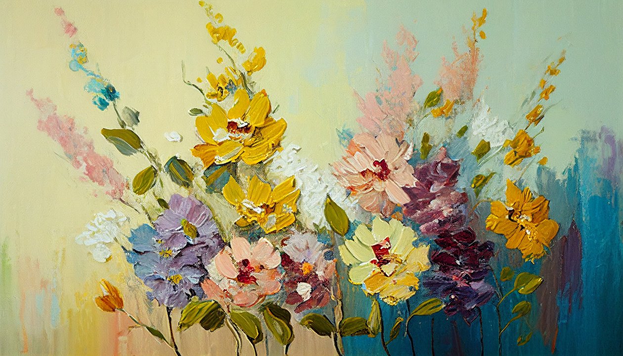花瓶中的古董花，画布上的抽象花卉，墙面艺术印刷品 作者 法赫塔利·阿卜杜勒拉希姆