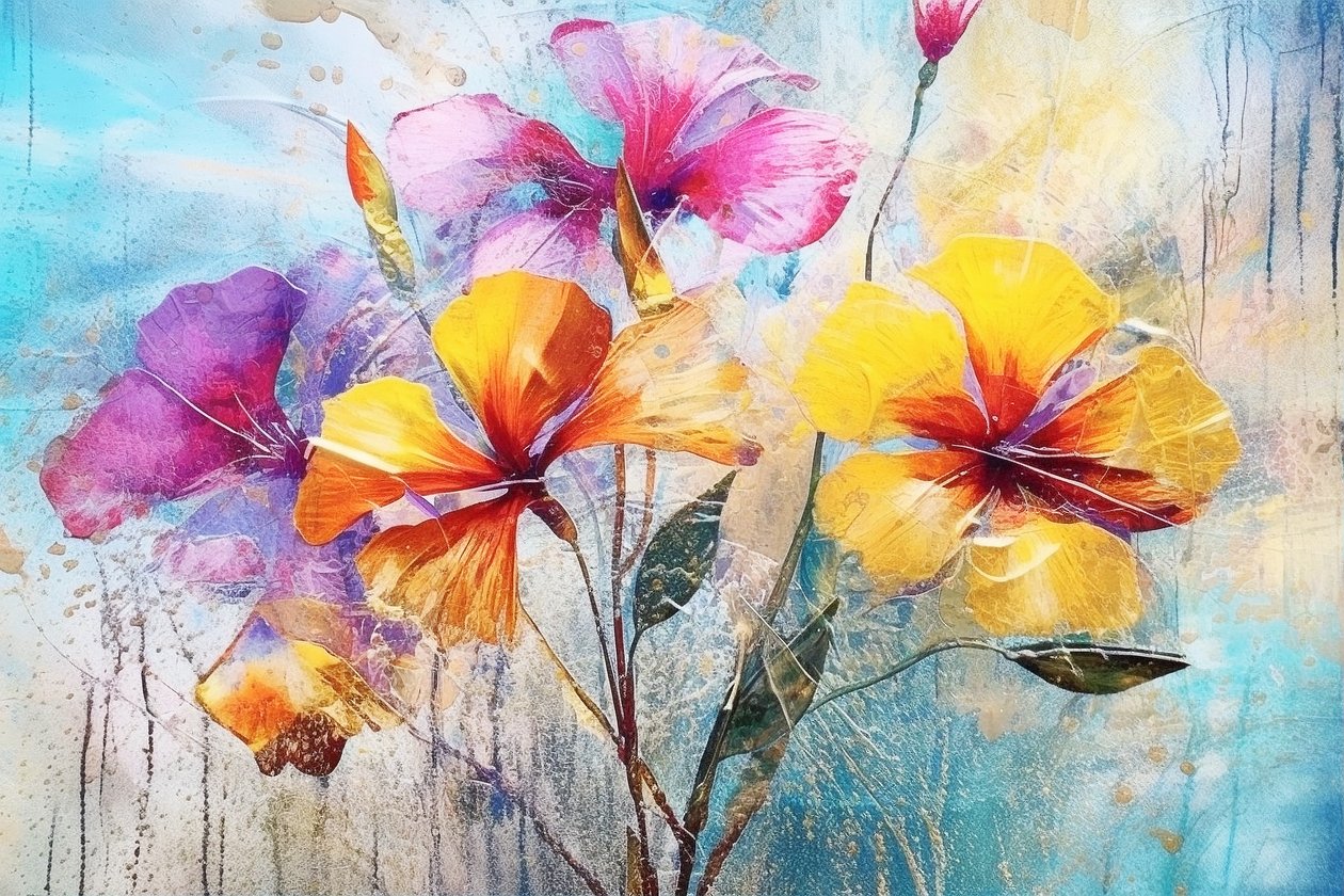 美丽的花朵背景，AI 生成的油画花卉艺术画 作者 法赫塔利·阿卜杜勒拉希姆