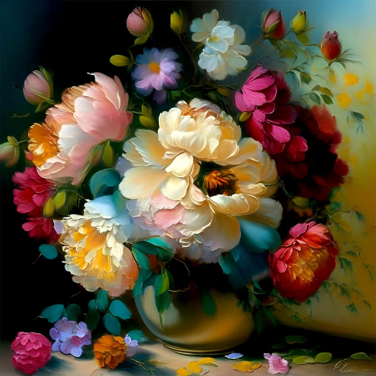 花瓶中的美丽玫瑰，帆布壁画静物打印，卧室装饰 作者 法赫塔利·阿卜杜勒拉希姆