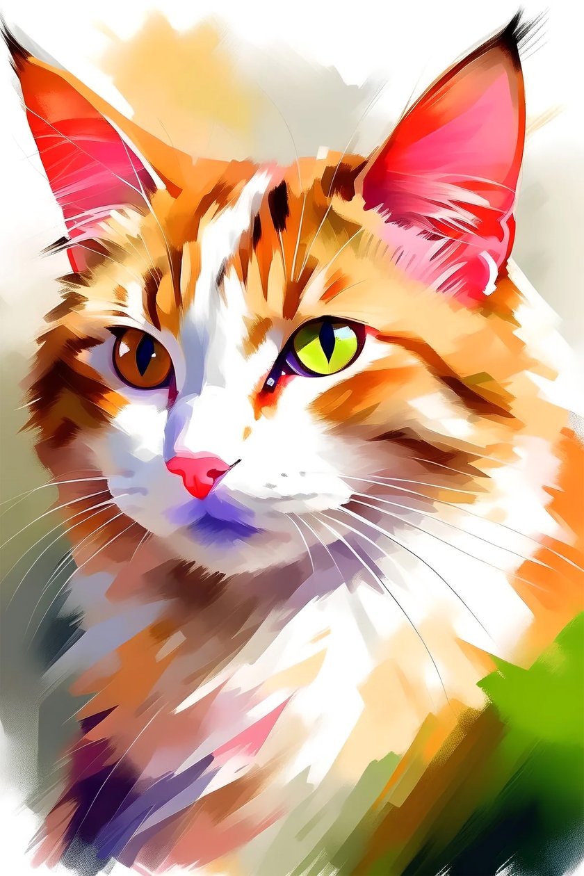 立式画布上的美丽可爱猫咪宠物画，卧室墙面装饰，色彩鲜艳 作者 法赫塔利·阿卜杜勒拉希姆