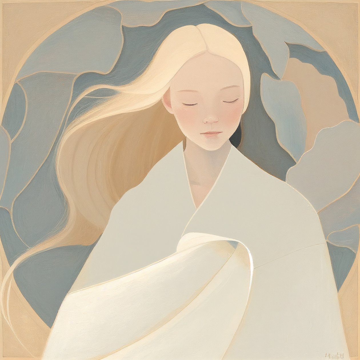 金发女孩油画，抽象油画，墙面艺术按需打印 作者 法赫塔利·阿卜杜勒拉希姆