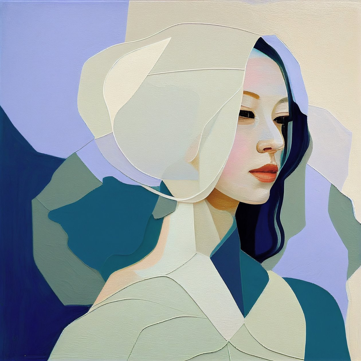 极简抽象画，金发美女，壁画版画 作者 法赫塔利·阿卜杜勒拉希姆