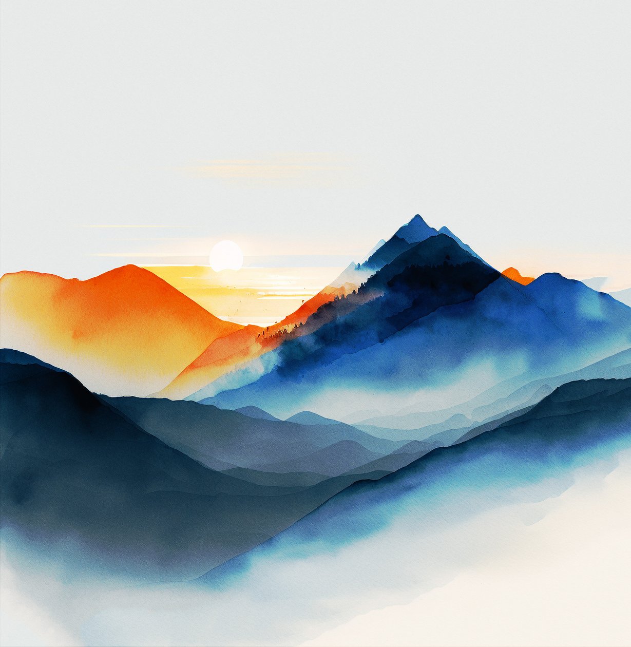 宁静的蓝山、画布和美术印刷品的色调 作者 法赫塔利·阿卜杜勒拉希姆