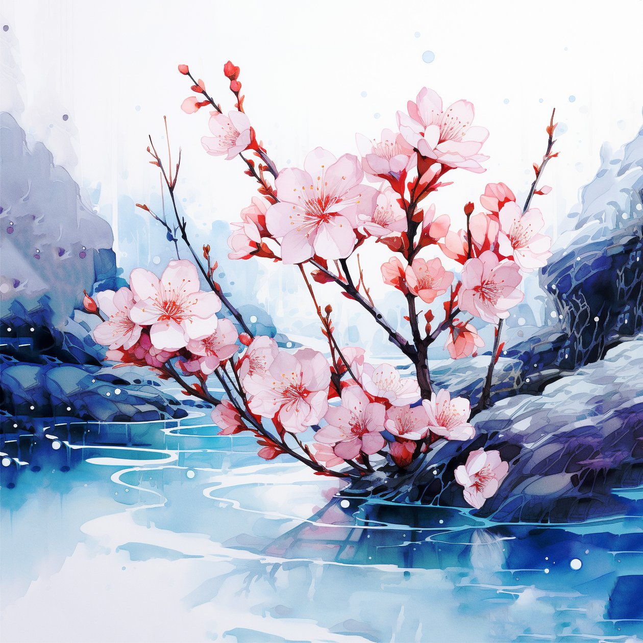 超现实水彩画日本樱花，墙面艺术印刷品 作者 法赫塔利·阿卜杜勒拉希姆