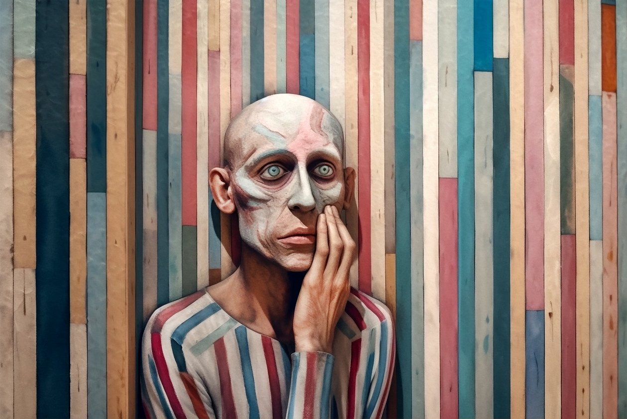 超现实主义画作《悲伤的人》，灵感来自乔治-德-基里科，艺术版画 作者 法赫塔利·阿卜杜勒拉希姆