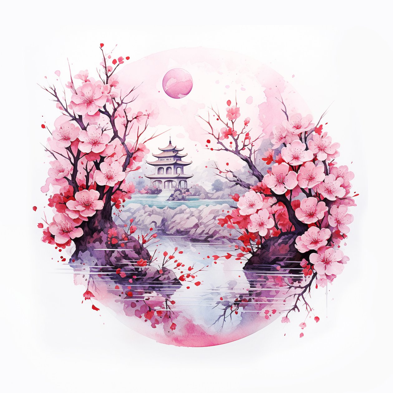 日本传统家居花园与百合花，墙面艺术打印 作者 法赫塔利·阿卜杜勒拉希姆