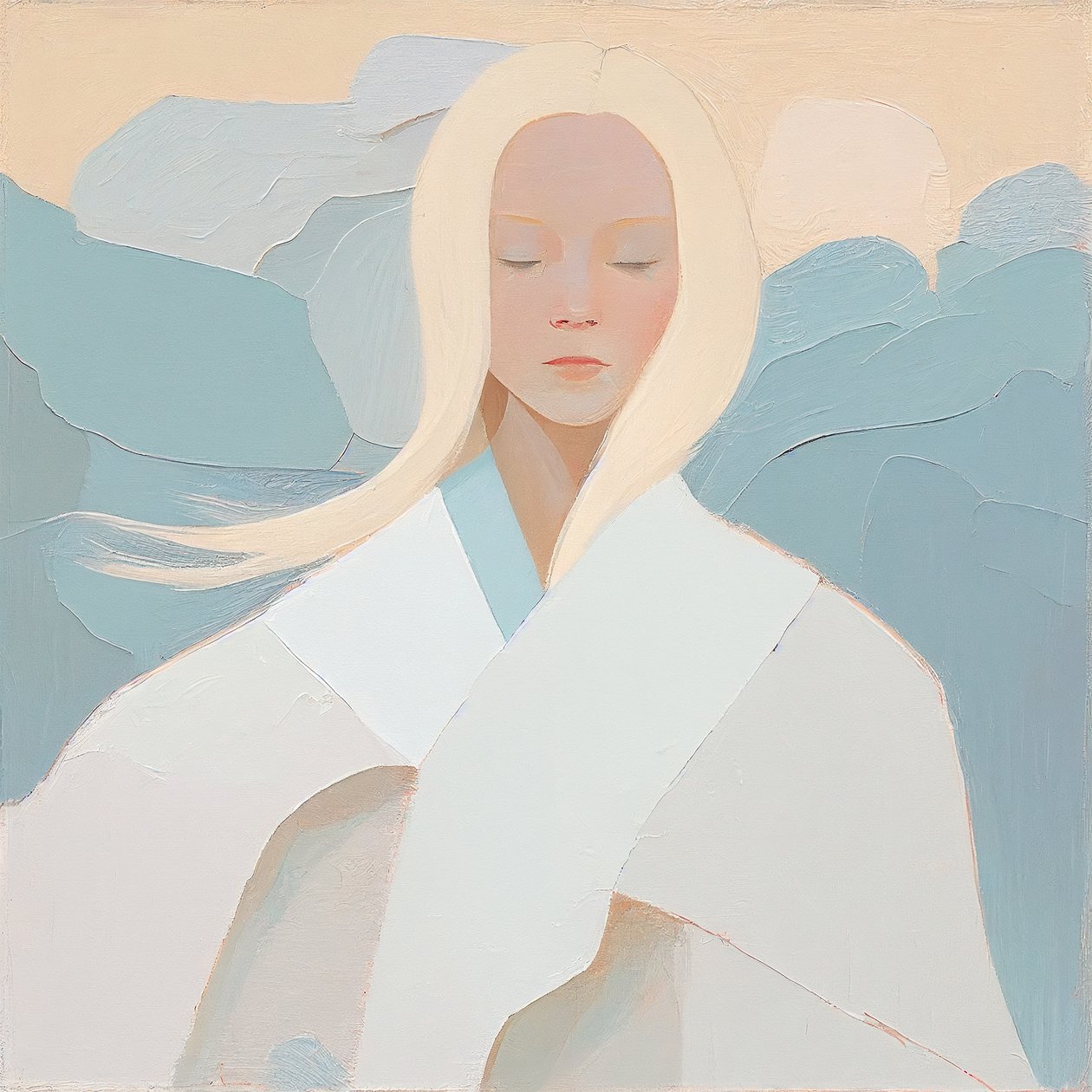 白色金发女郎肖像，抽象画，有框帆布印画 作者 法赫塔利·阿卜杜勒拉希姆