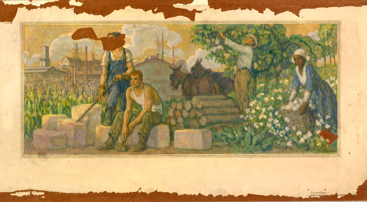 丰富的今天壁画研究，田纳西州克拉克斯维尔邮局，约1937-1938。 作者 F.路易斯莫拉