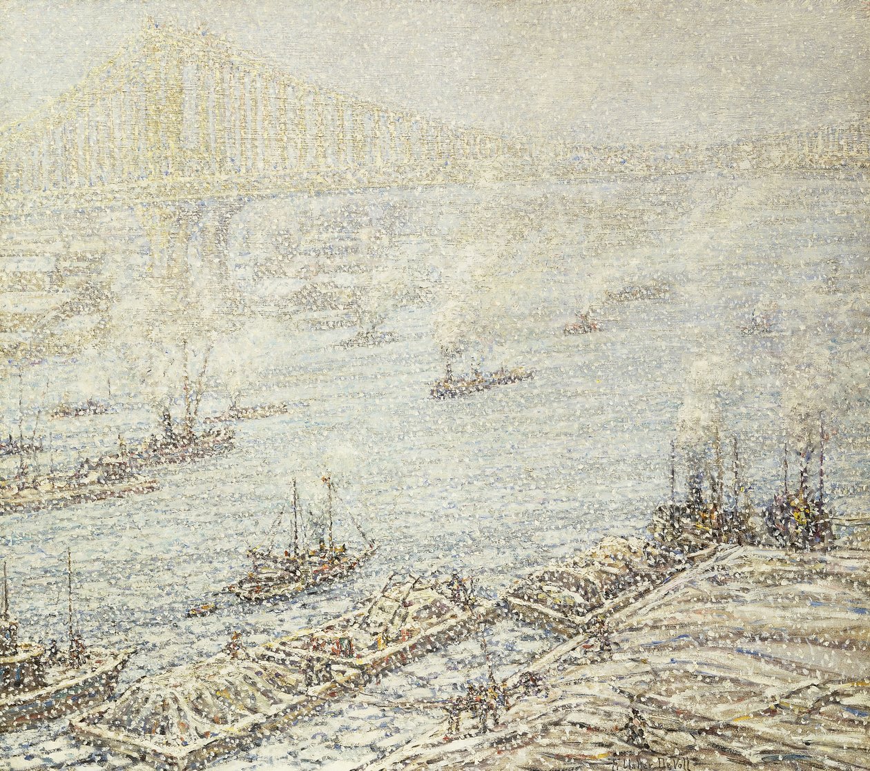 纽约东河，约于1915年，冬天（布面油画） 作者 F·厄舍·德沃尔