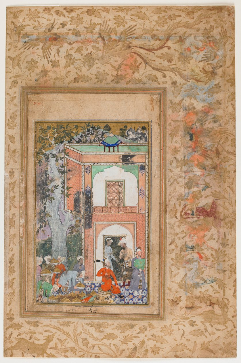 <em>巴布尔在易卜拉欣-洛迪苏丹的宫殿中娱乐</em>摘自<em>Baburnama</em 作者 法鲁克·贝格