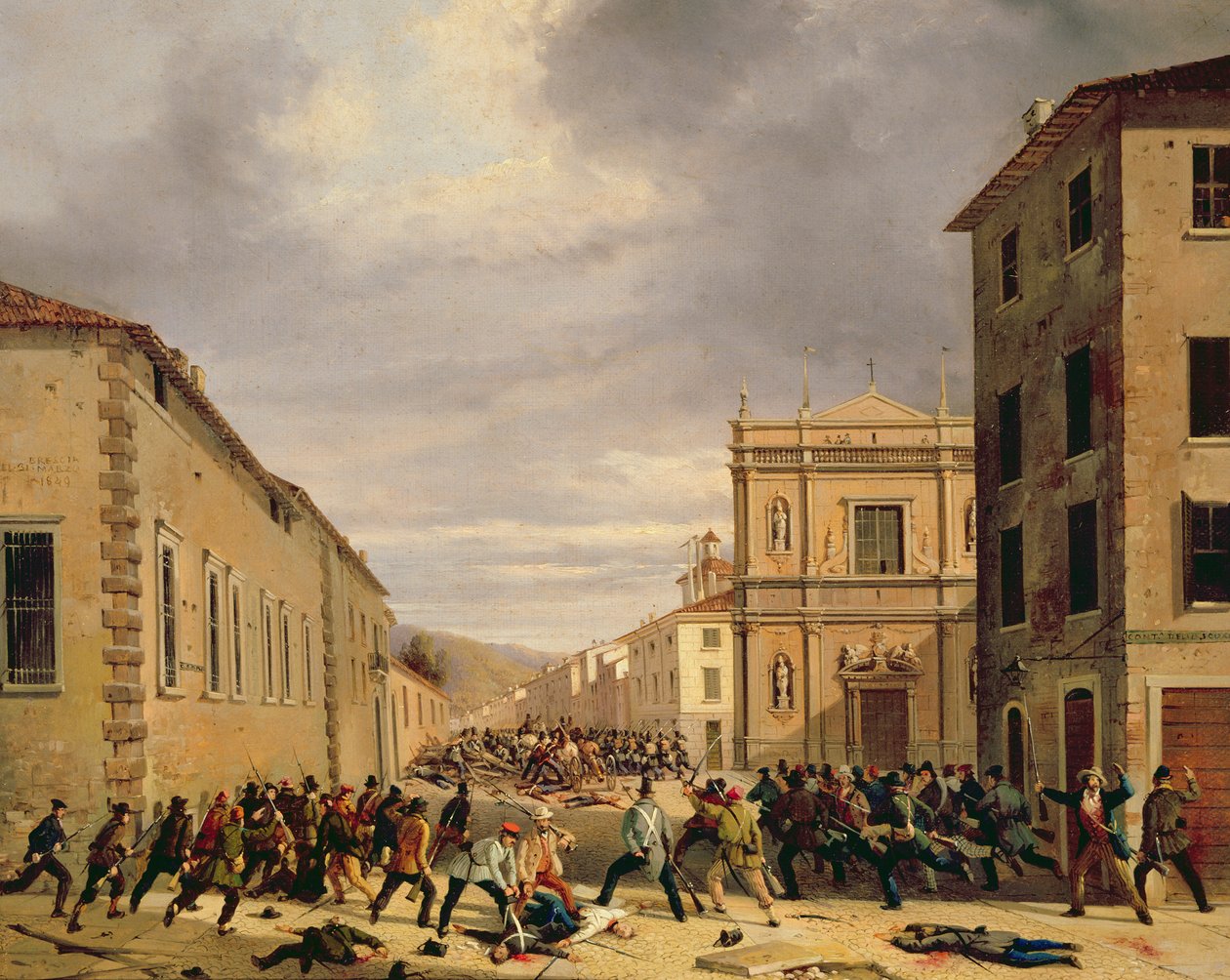 1849年3月21日在布雷西亚的Piazzetta Santa Barnaba战役 作者 福斯蒂诺·乔利