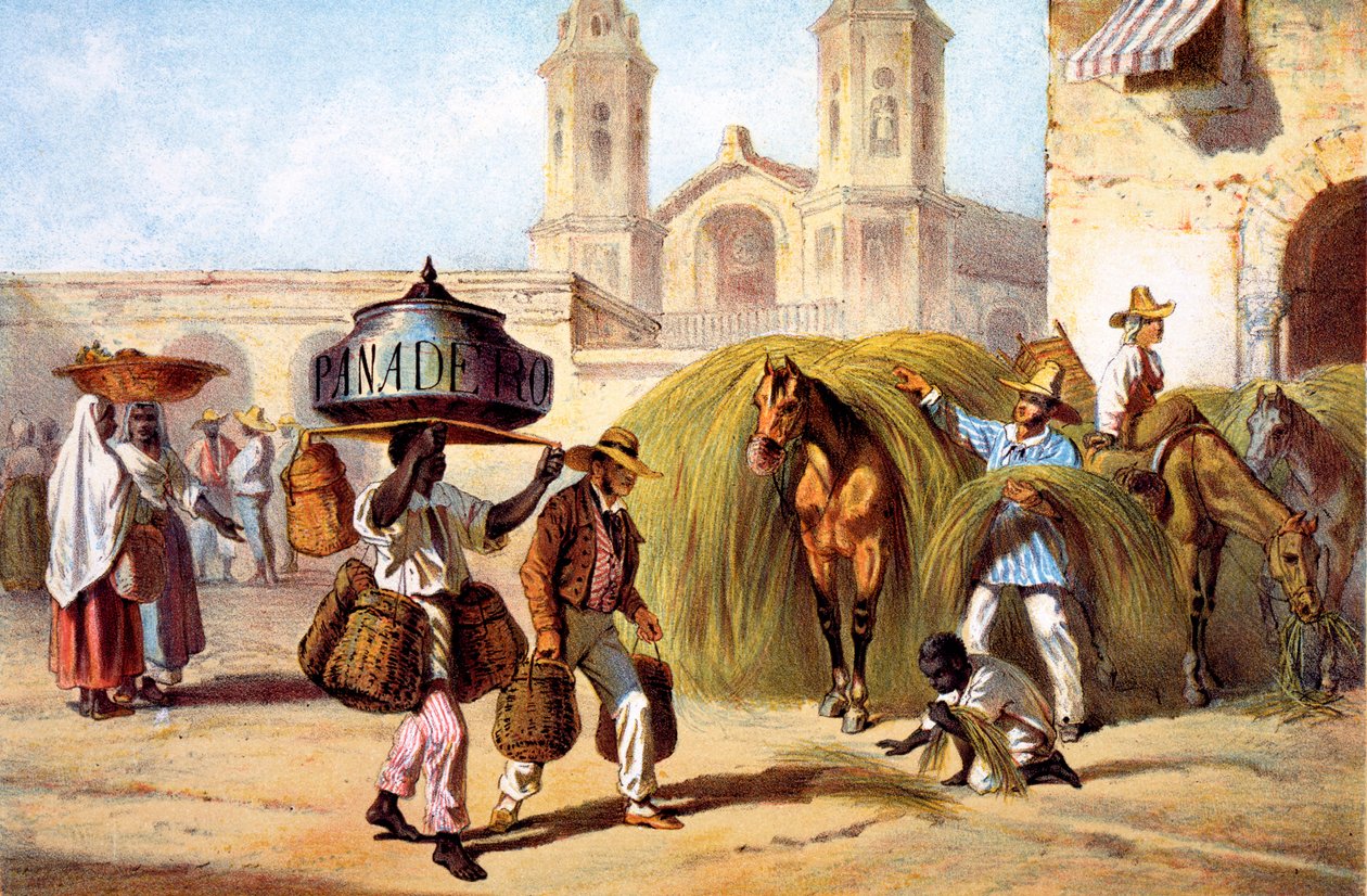 贝克和稻草卖家，1840年 作者 费德里科·米里亚（Federico Mialhe）