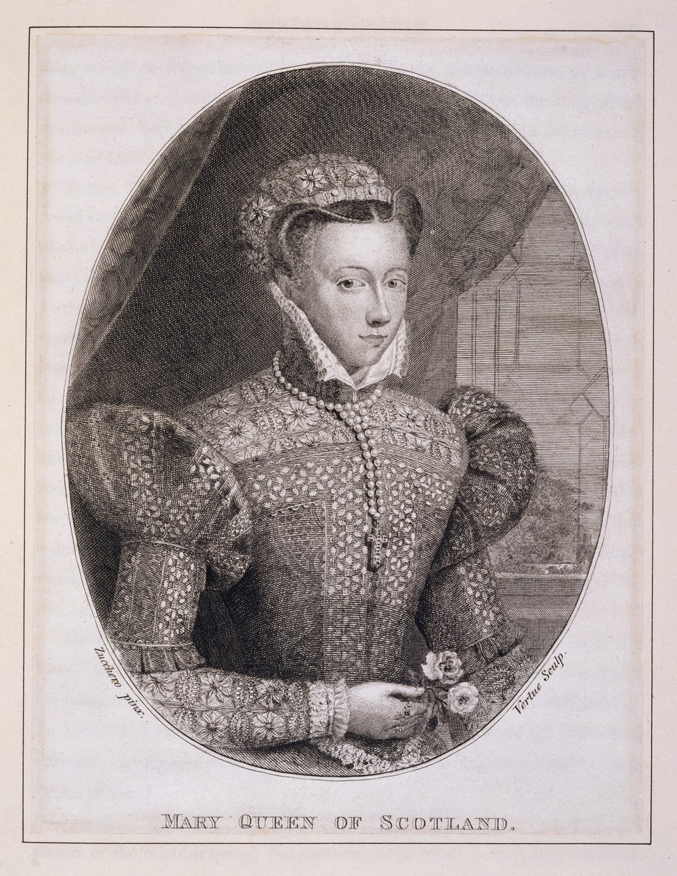 苏格兰女王玛丽（1542-1587 年），由 George Vertue（1684-1756 年）雕刻（雕版画） 作者 费德里科（后）祖卡罗