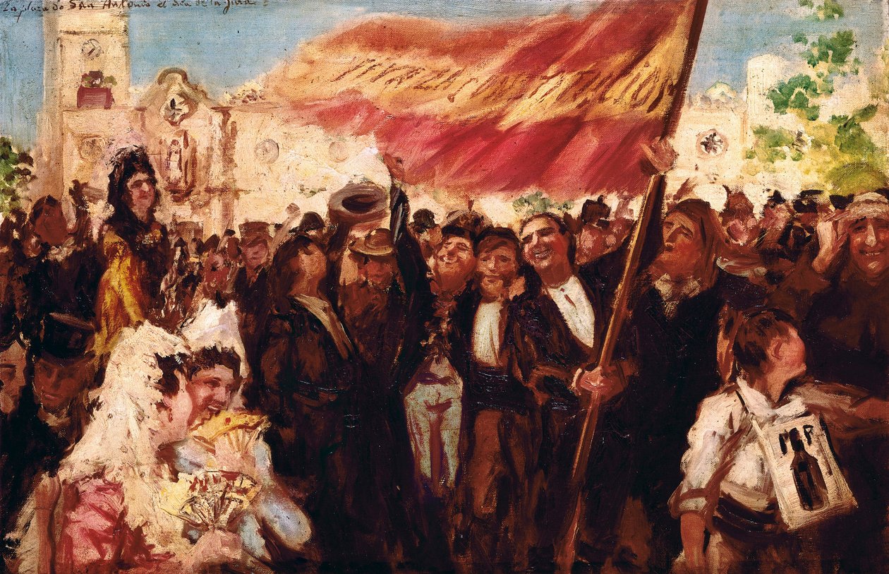 1812 年宪法宣誓日的圣安东尼奥德加的斯广场（布面油画） 作者 费德里科·戈多伊和卡斯特罗